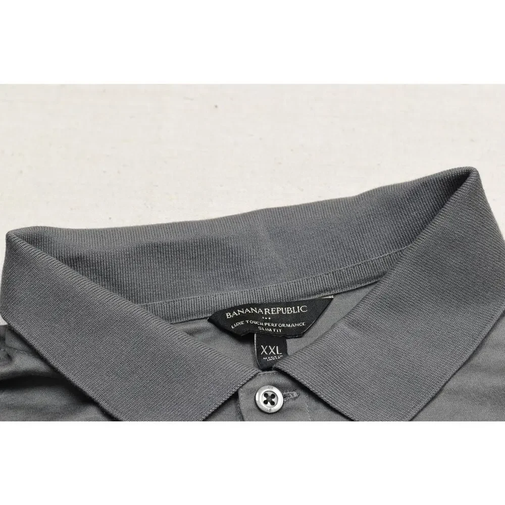 NEW Banana Republic Men Gray Luxe Touch Performance Slim Fit Polo Shirt Size XXL